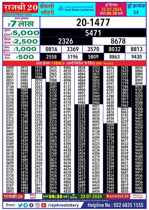 rajshree 20 result today live|Rajshree 20 Som Weekly Lottery 26.8.2024 Result Today Live .